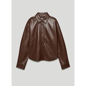 Babaton 'Pelli' Brown Polyurethane Hip Shirt Jacket Size XS